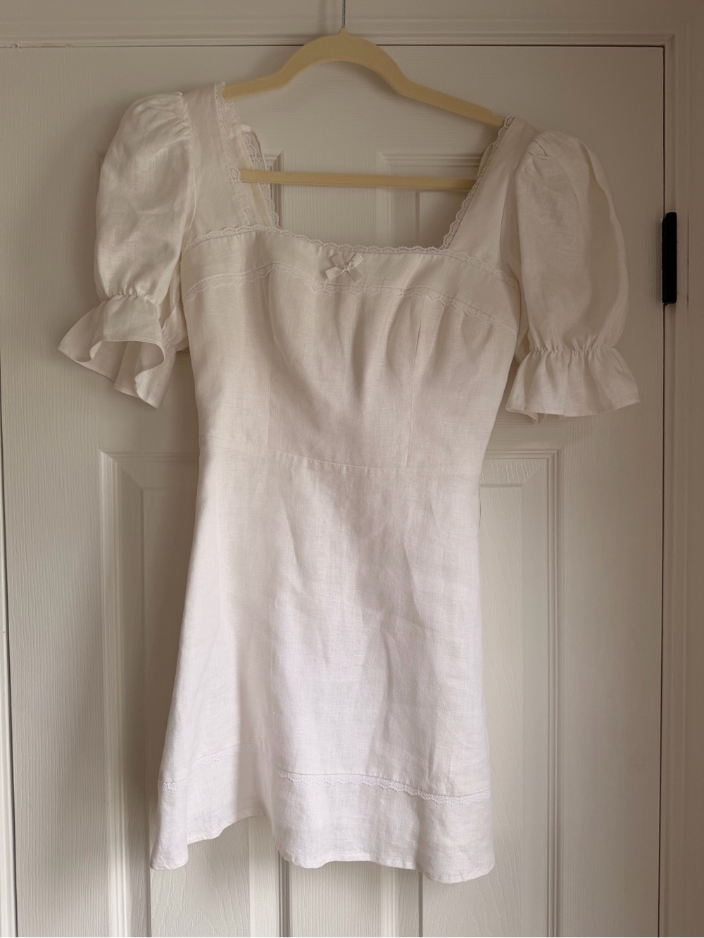 Reformation White Linen Puff Sleeve Mini Dress Size 0